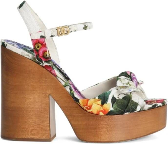 Dolce & Gabbana Sandalen met bloemenprint en blokhak Multicolor Dames