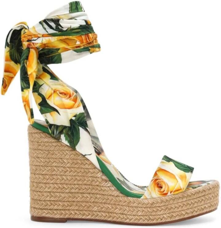 Dolce & Gabbana Sandalen met Bloemenprint en Sleehak Yellow Dames