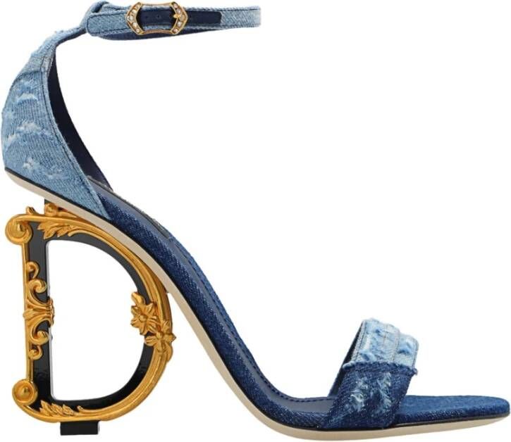 Dolce & Gabbana 105 mm sandalen met patchwork en DG-hak Blauw