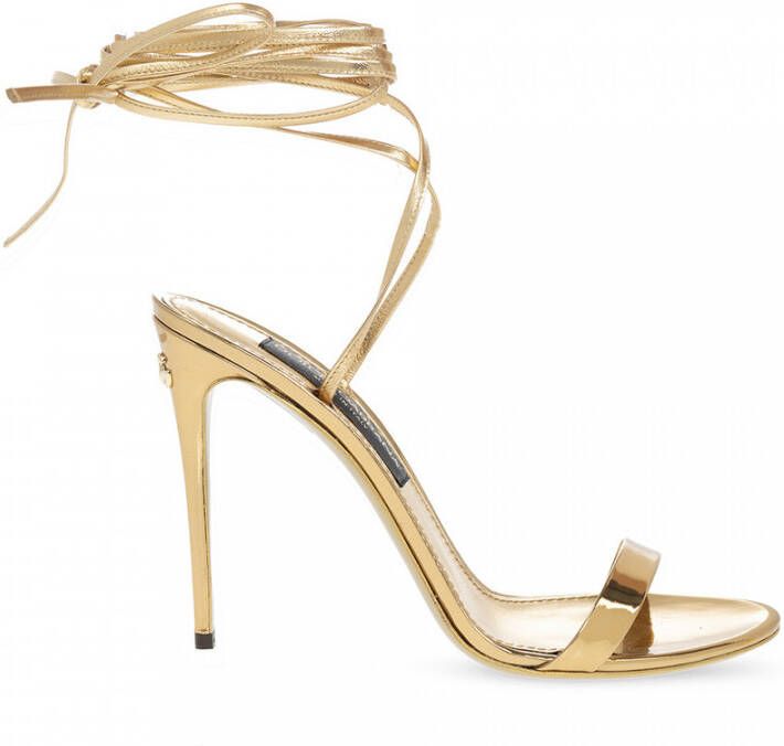 Dolce & Gabbana Gouden Hoge Sandalen Striksluiting Yellow Dames