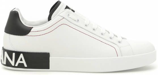 Dolce & Gabbana Portofino Sneakers Leren Sneakers met Baroklogo White Heren