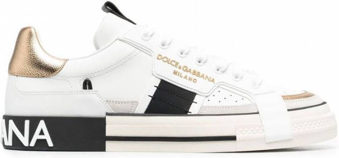 Dolce & Gabbana Witte en gouden leren Custom 2.Zero lage sneakers White Heren