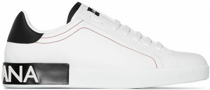 Dolce & Gabbana Portofino Sneakers Leren Sneakers met Baroklogo White Heren