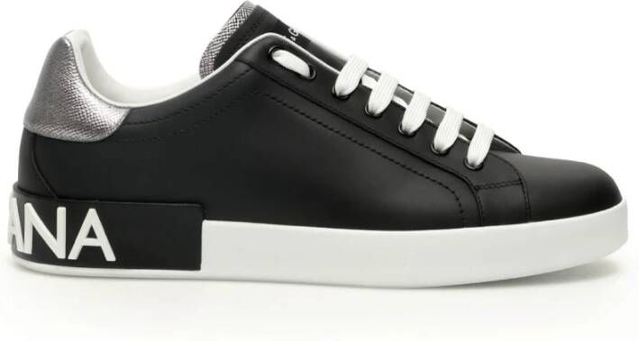 Dolce & Gabbana Portofino Leren Sneakers met Contrasterende Inzet Black Heren