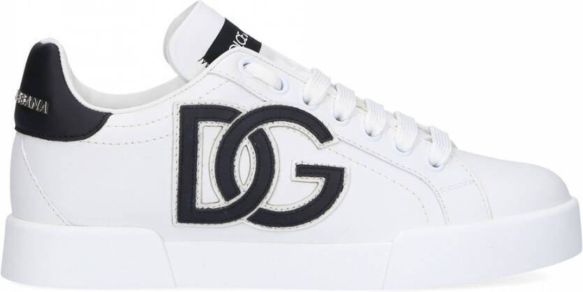 Dolce & Gabbana Witte Leren Sneakers Ronde Neus Vetersluiting White Dames