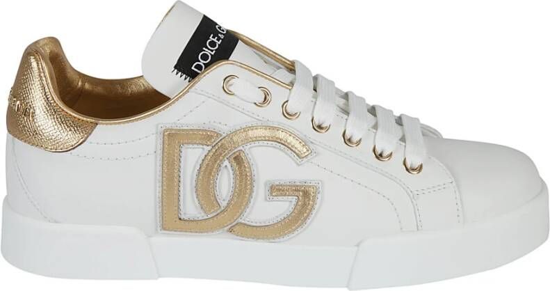 Dolce Gabbana Portofino sneaker van kalfsleer met lamsleren details en logo Schoenen