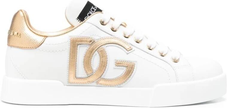 Dolce & Gabbana Portofino sneaker van kalfsleer met lamsleren details en logo