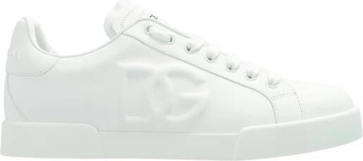 Dolce & Gabbana Witte Leren Sneakers met Geperforeerd Logo White Dames