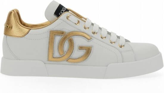 Dolce & Gabbana Portofino sneaker van kalfsleer met lamsleren details en logo