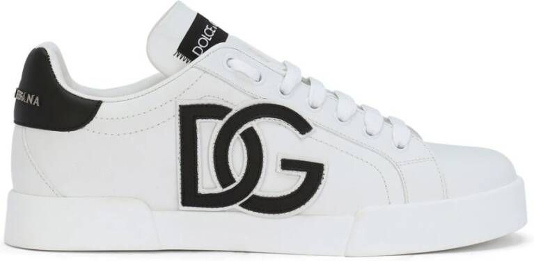 Dolce & Gabbana Witte Leren Sneakers Ronde Neus Vetersluiting White Dames