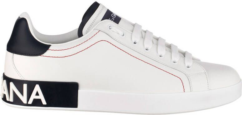 Dolce & Gabbana Portofino Sneakers Leren Sneakers met Baroklogo White Heren