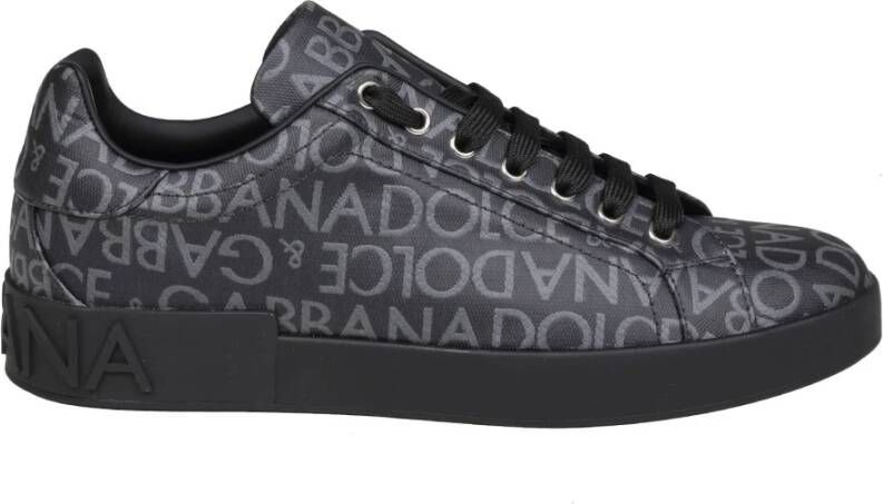 Dolce & Gabbana Zwarte Canvas Lage Sneakers met Logo Jacquard Black Heren