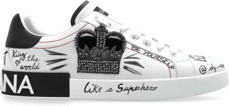 Dolce & Gabbana Witte Sneakers met Kroonpatch Borduurwerk White Heren