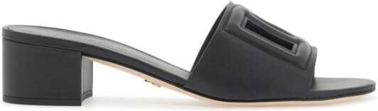 Dolce & Gabbana Stijlvolle DG Logo Leren Slippers Black Dames