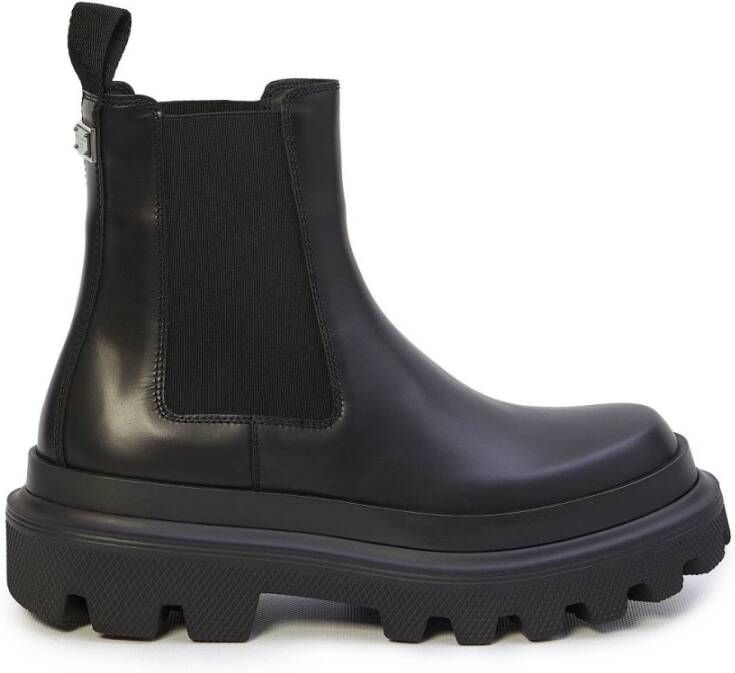 Dolce & Gabbana Chelsea Boots van geborsteld leer met iconische logo plaque Black Heren