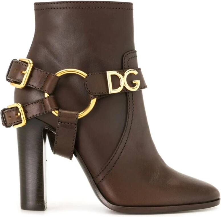 Dolce & Gabbana Stijlvolle Leren Enkellaarzen Brown Dames