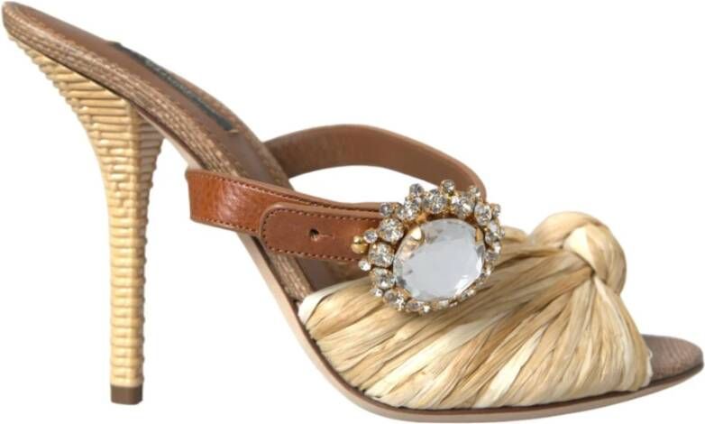 Dolce & Gabbana Straw Knotted Mules Slide Heels Schoenen Beige Dames