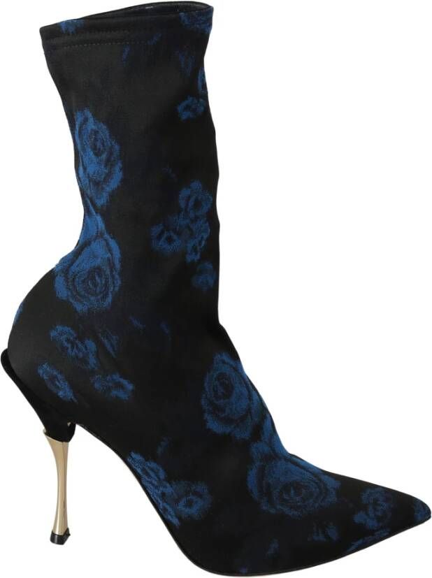 Dolce & Gabbana Bloemenprint Stiletto Mid Calf Laarzen Blue Dames - Foto 1