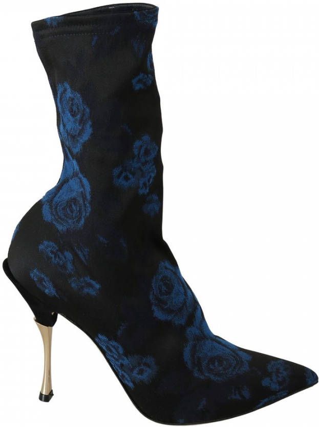 Dolce & Gabbana Bloemenprint Stiletto Mid Calf Laarzen Blue Dames