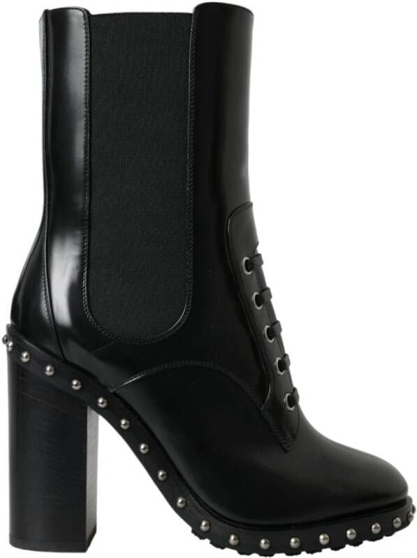 Dolce & Gabbana Studded Leren Veterschoenen Enkellaarzen Black Dames