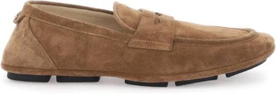 Dolce & Gabbana Suede Driver Schoenen met DG Logo Brown Heren