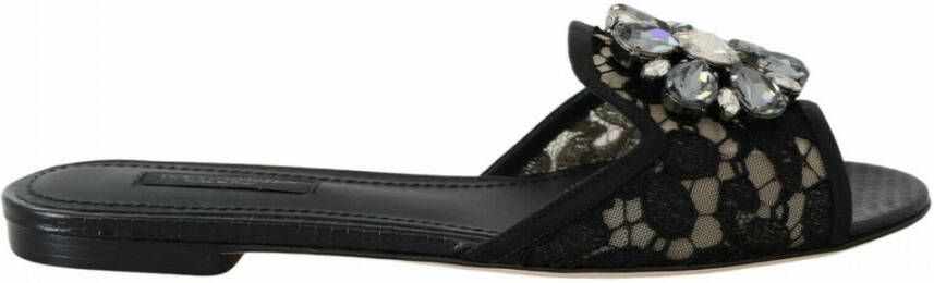 Dolce & Gabbana Taormina Lace Slides Zwart Dames