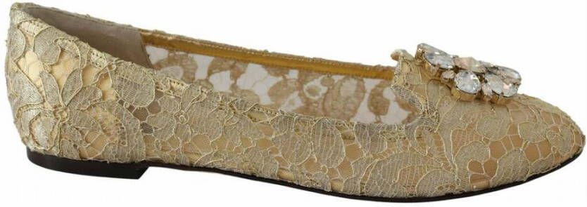 Dolce & Gabbana Taormina Lace Slippers With Brooch Detailing Beige Dames