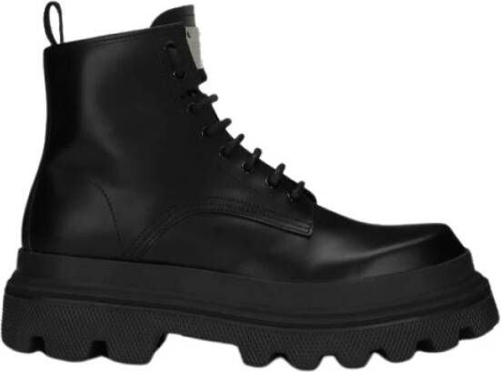 Dolce & Gabbana Trek Leren Gevechtslaarzen Black Heren