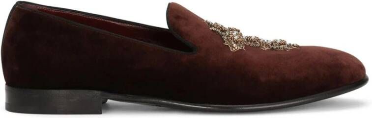 Dolce & Gabbana Velvet Jewel Moccasins Leather Insole Red Dames