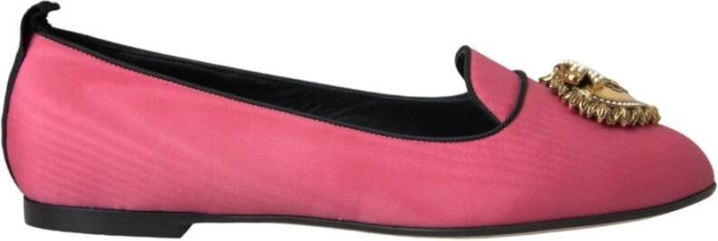 Dolce & Gabbana Velvet Loafers met Gouden Hart Detail Pink Dames