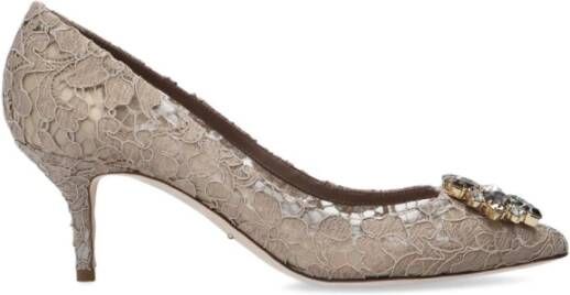 Dolce & Gabbana Beige Kant Puntige Enkellaarzen Gray Dames