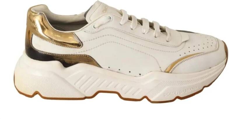 Dolce & Gabbana Wit Goud Leren Casual Sneakers White Heren