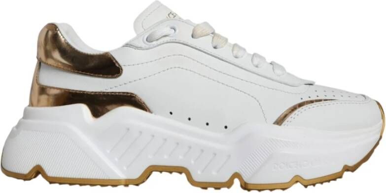 Dolce & Gabbana Wit Goud Leren Sneakers Logo Details White Dames