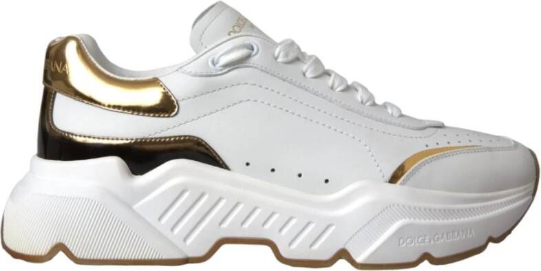 Dolce & Gabbana Wit Goud Leren Sneakers met Rubberen Zool White Dames