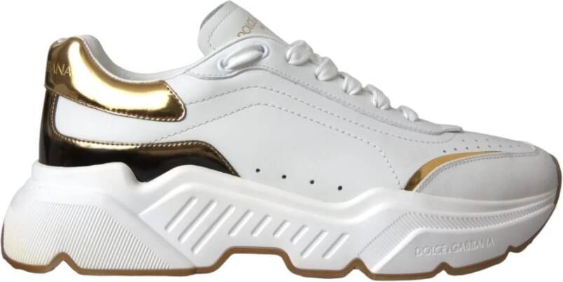 Dolce & Gabbana Wit Goud Leren Sneakers White Dames