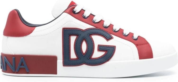 Dolce & Gabbana Wit leren lage sneakers met rode hiel Multicolor Heren