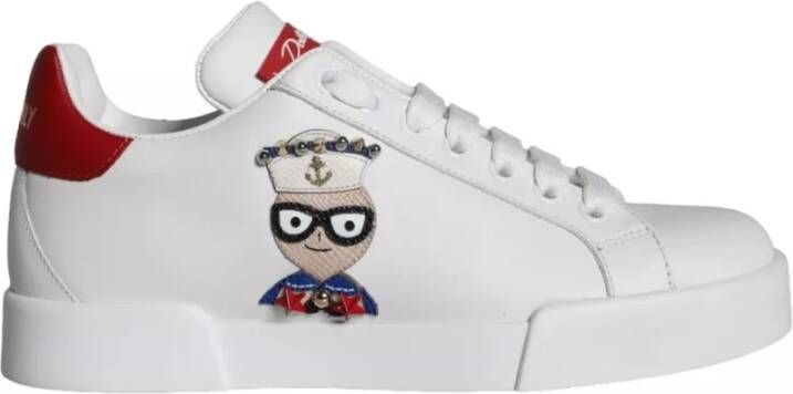 Dolce & Gabbana Wit Rood Portofino Sneakers Schoenen White Dames