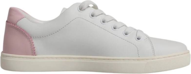 Dolce & Gabbana Wit Roze Leren Lage Sneakers White Dames