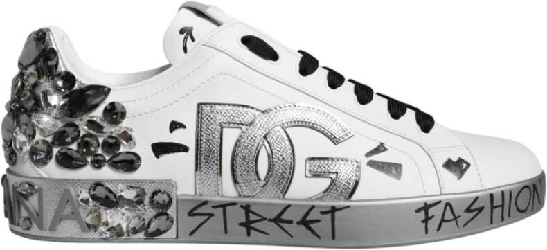 Dolce & Gabbana Wit Zilver Leren Sneakers Logo Details White Heren