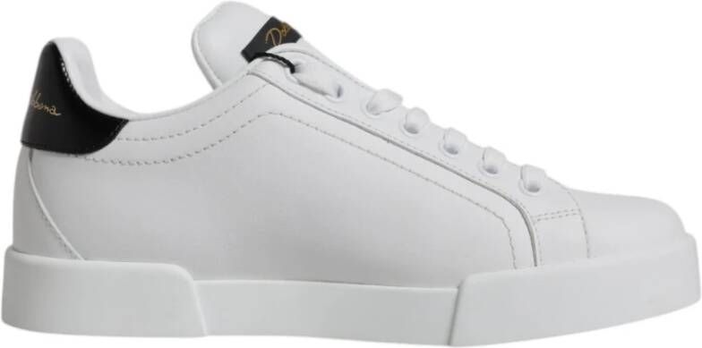 Dolce & Gabbana Wit Zwart Leren Lage Sneakers White Dames