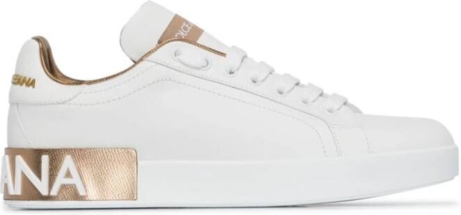 Dolce & Gabbana Wit goud-tone Portofino logo-patch sneakers White Dames