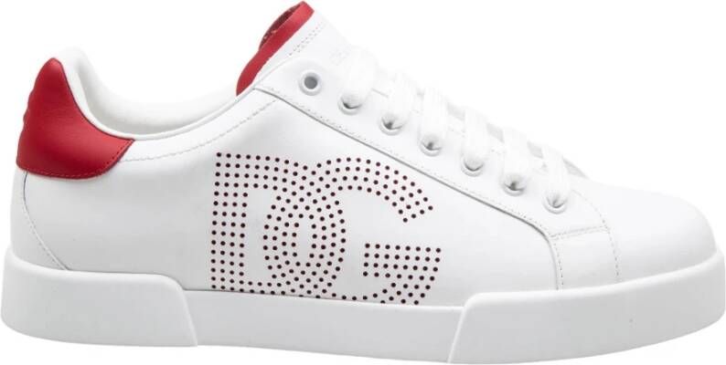 Dolce & Gabbana Wit Rode Leren Sneakers Portofino Lijn White Heren