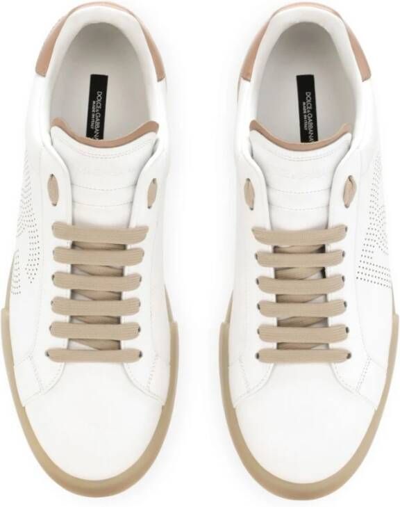 Dolce & Gabbana Witte Beige Leren Sneakers Portofino White Heren