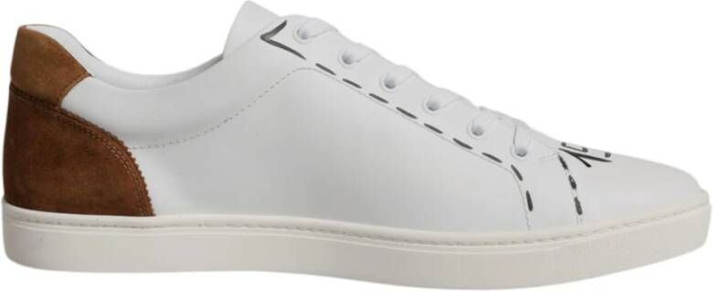 Dolce & Gabbana Witte Bruine Leren Sneakers met Rubberen Zool White Heren