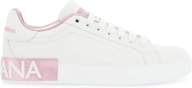 Dolce & Gabbana Witte en roze sneakers van kalfsleer White Dames