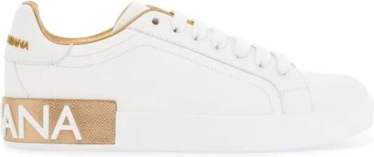 Dolce & Gabbana Witte Gouden Lage Top Velcro Sneakers White Dames