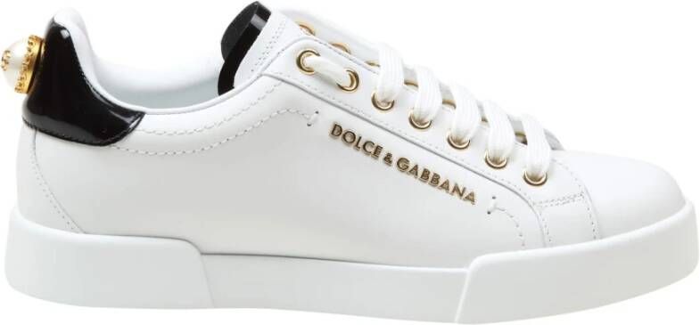 Dolce & Gabbana Witte Gouden Leren Sneakers Elegante Stijl White Dames