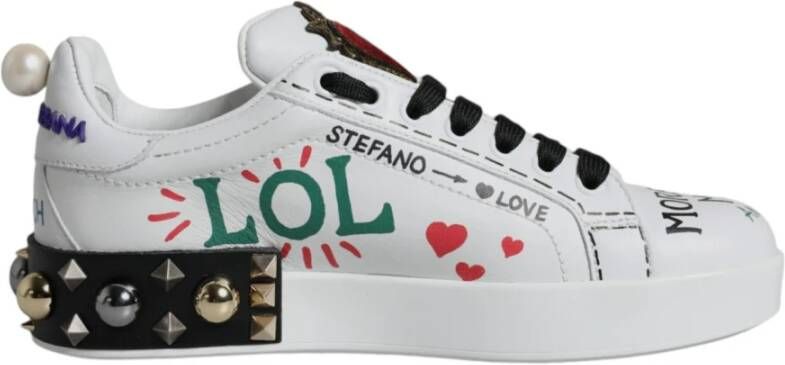 Dolce & Gabbana Witte Heart Studded Low Top Sneakers White Dames