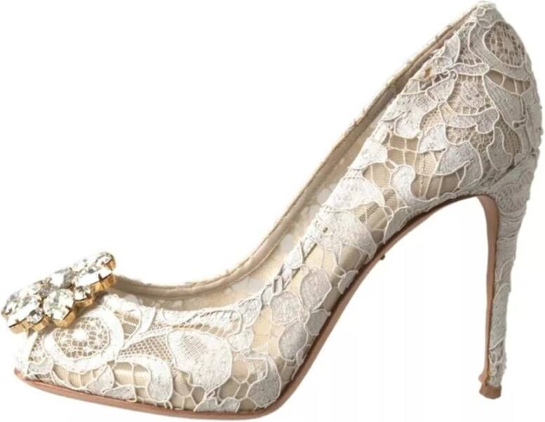 Dolce & Gabbana Witte Kant Kristal Hak Pumps White Dames