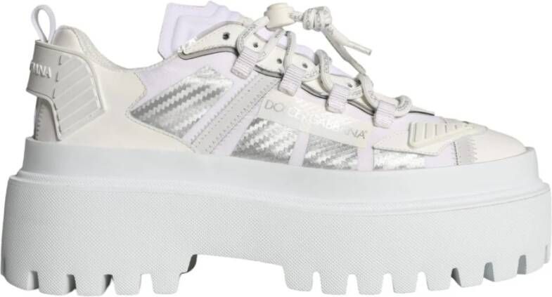 Dolce & Gabbana Witte Leren Chunky Sneakers met Zilveren Details White Heren